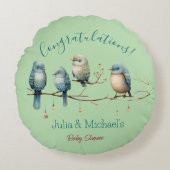Whimsical Birds on Branches Pastel Baby Shower Rundes Kissen (Vorderseite)