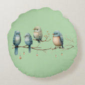Whimsical Birds on Branches Pastel Baby Shower Rundes Kissen (Rückseite)