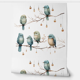 Whimsical Birds on Branches Vintag Style Tapete
