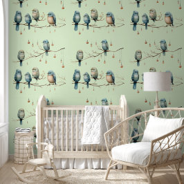 Whimsical Birds on Branches Vintag Style Tapete