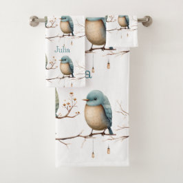 Whimsical Birds on Branches Zeitlose Eleganz Badhandtuch Set