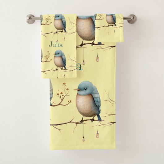 Whimsical Birds on Branches Zeitlose Eleganz Badhandtuch Set (Insitu)