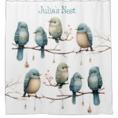 Whimsical Birds on Branches Zeitlose Eleganz Duschvorhang (Vorderseite)