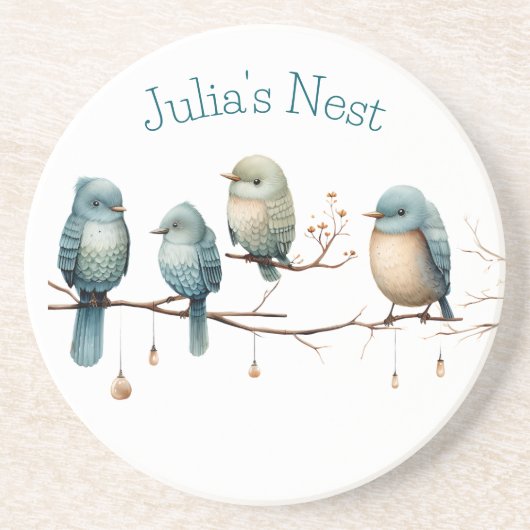 Whimsical Birds on Branches Zeitlose Eleganz Getränkeuntersetzer (Vorne)