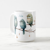 Whimsical Birds on Branches Zeitlose Eleganz Kaffeetasse (Vorderseite Links)