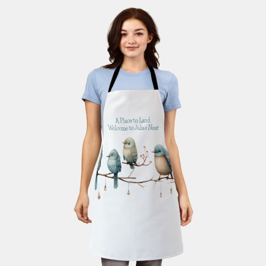 Whimsical Birds on Branches Zeitlose Eleganz Schürze (Getragen)