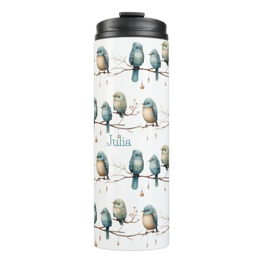 Whimsical Birds on Branches Zeitlose Eleganz Thermosbecher (Vorderseite)