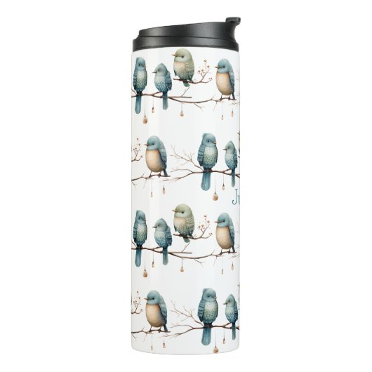 Whimsical Birds on Branches Zeitlose Eleganz Thermosbecher (Nach links gedreht)