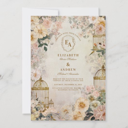 Whimsical Birdsong Rustic Elegance Einladung (Vorderseite)