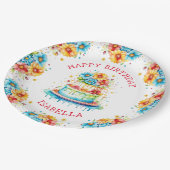 Whimsical Birthday Cake Illustration Personalisier Pappteller (Schrägansicht)