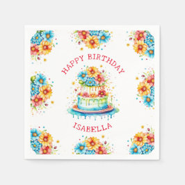 Whimsical Birthday Cake Illustration Personalisier Serviette