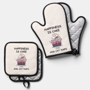 Whimsical Birthday Cat Ofenhandschuh & Topflappen-Set