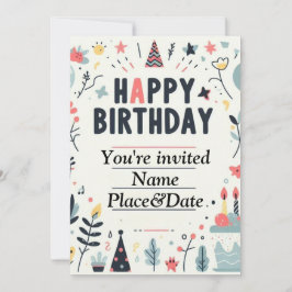 Whimsical Birthday Einladung - farbenfrohes Party