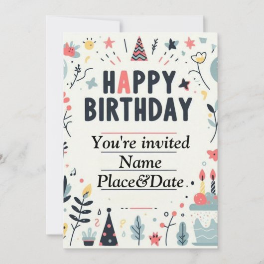 Whimsical Birthday Einladung - farbenfrohes Party (Vorderseite)