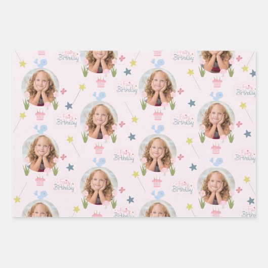 Whimsical Birthday Fee rosa personalisiert Wrappin Geschenkpapier Set (Vorderseite 2)