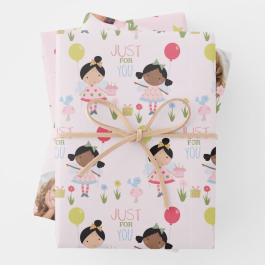 Whimsical Birthday Fee rosa personalisiert Wrappin Geschenkpapier Set (Beispiel)