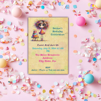 Whimsical Birthday Girl Cake Einladung