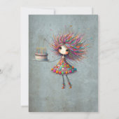 Whimsical Birthday Girl Holding Cake Einladung (Rückseite)