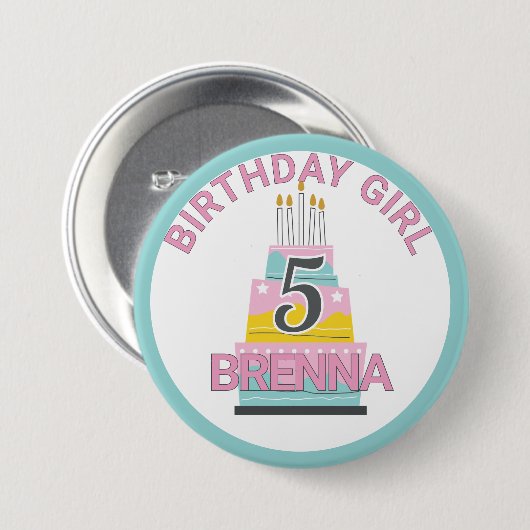 Whimsical Birthday Girl Kind's Party Button (Vorne & Hinten)