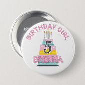 Whimsical Birthday Girl Kind's Party Button (Vorne & Hinten)