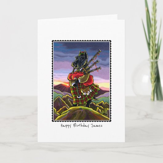 Whimsical Birthday Scottie Bagpipe Grußkarte Karte (Vorderseite)