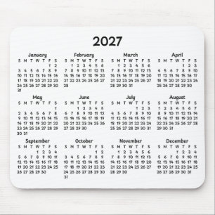 Whimsical Black 2027 Kalender auf Weiß Mousepad