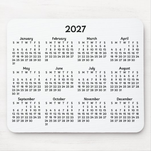 Whimsical Black 2027 Kalender auf Weiß Mousepad (Vorne)