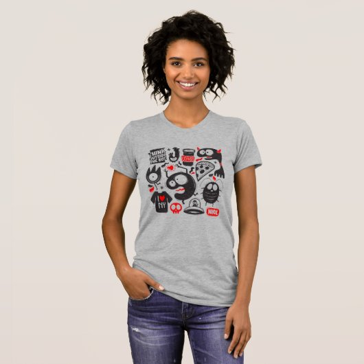 Whimsical Black and Red Doodles - Icons Graffiti T-Shirt (Vorne ganz)