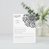 Whimsical Black and White Blüh RSVP Card (Stehend Vorderseite)