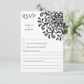 Whimsical Black and White Blüh RSVP Card (Stehend Vorderseite)
