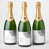 Whimsical Black and White Blüh Schaumweinetikett (Flaschen)