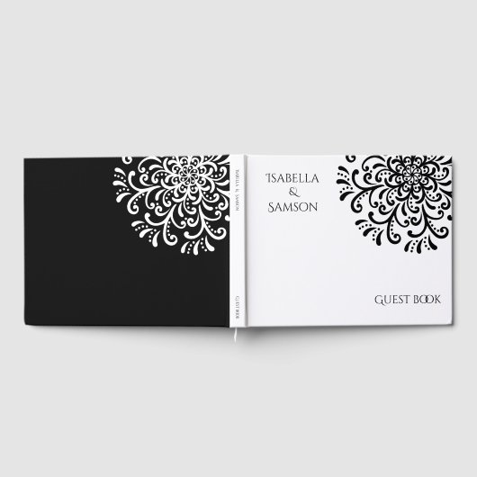 Whimsical Black and White Blüh Wedding Gästebuch (Voll)