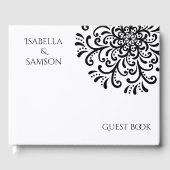 Whimsical Black and White Blüh Wedding Gästebuch (Vorderseite)