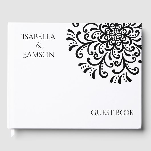Whimsical Black and White Blüh Wedding Gästebuch (Vorderseite)