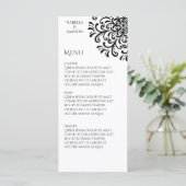 Whimsical Black and White Blüh Wedding Menu Menükarte (Stehend Vorderseite)