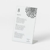 Whimsical Black and White Blüh Wedding Menu Sockelschild (Vorderseite)