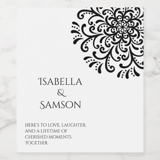 Whimsical Black and White Blüh Weinetikett (Einzelnes Label)