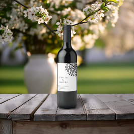 Whimsical Black and White Blüh Weinetikett