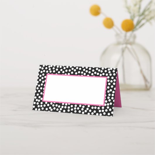 Whimsical Black and White Polka Punkte mit rosa Platzkarte (Rückseite)