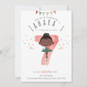 Whimsical Black Ballerina 7. Geburtstag Einladung