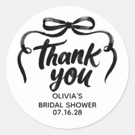 Whimsical Black Bow Bridal Shower Thank You Runder Aufkleber