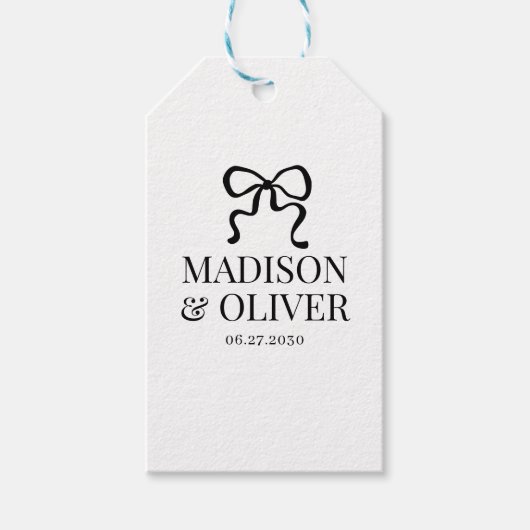 Whimsical Black Bow Monogram Thank You Wedding Geschenkanhänger (Vorderseite)