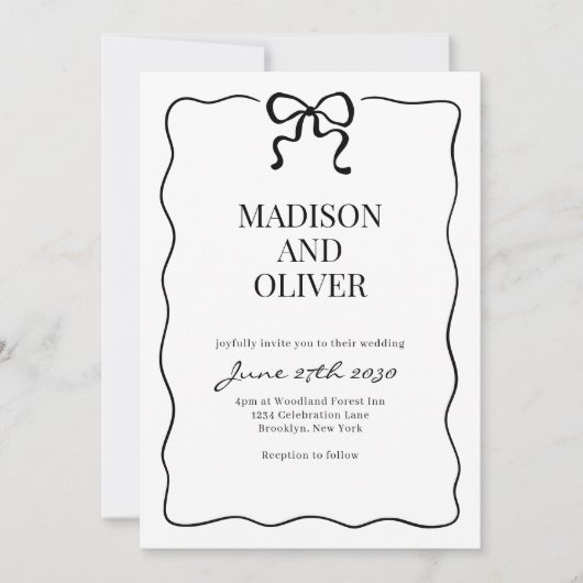 Whimsical Black Bow Tie Wedding Einladung (Vorderseite)
