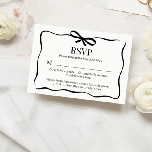 Whimsical Black Bow Tie Wedding Menu Choice Rsvp Karte