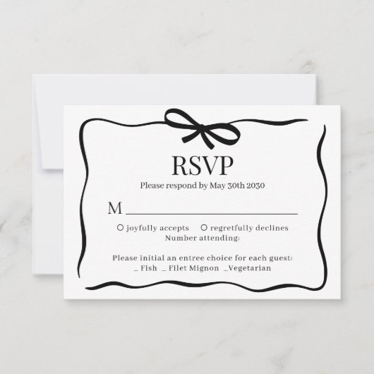 Whimsical Black Bow Tie Wedding Menu Choice Rsvp Karte (Vorderseite)