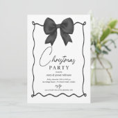 Whimsical Black Bow Weihnachtsfeier Einladung (Stehend Vorderseite)