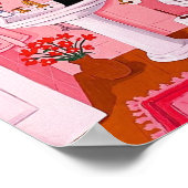 Whimsical Black Cat Badezimmer-Kunst – Rosa Weibli Poster (Ecke)