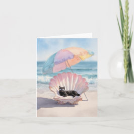 Whimsical Black Cat Beach Card Karte