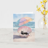 Whimsical Black Cat Beach Card Karte (Gelbe Blume)