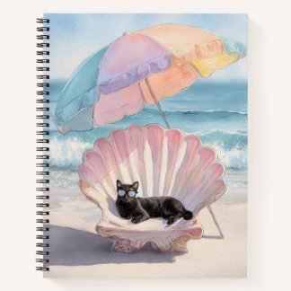 Whimsical Black Cat Beach Notebook Notizblock